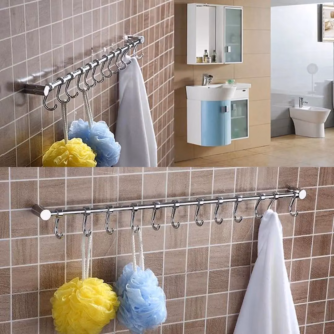 Kitchen Craft Silver Stainless Steel 12 Hook Wall Mounted Hanging Rack for Kitchen and Bathroom – 3