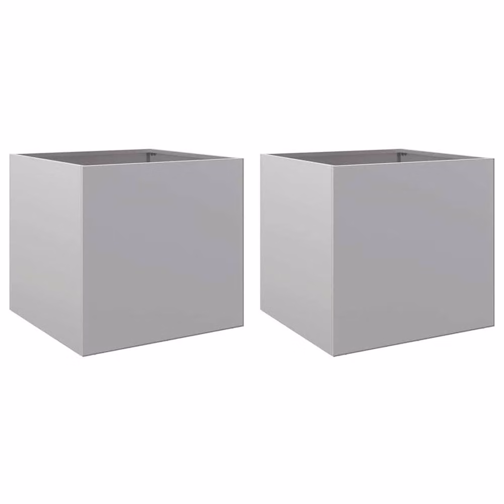 Berkfield Home Galvanised Steel Planter Tubs, 2 Pack, Silver, W: 42 cm, D: 40 cm, H: 39 cm – 2
