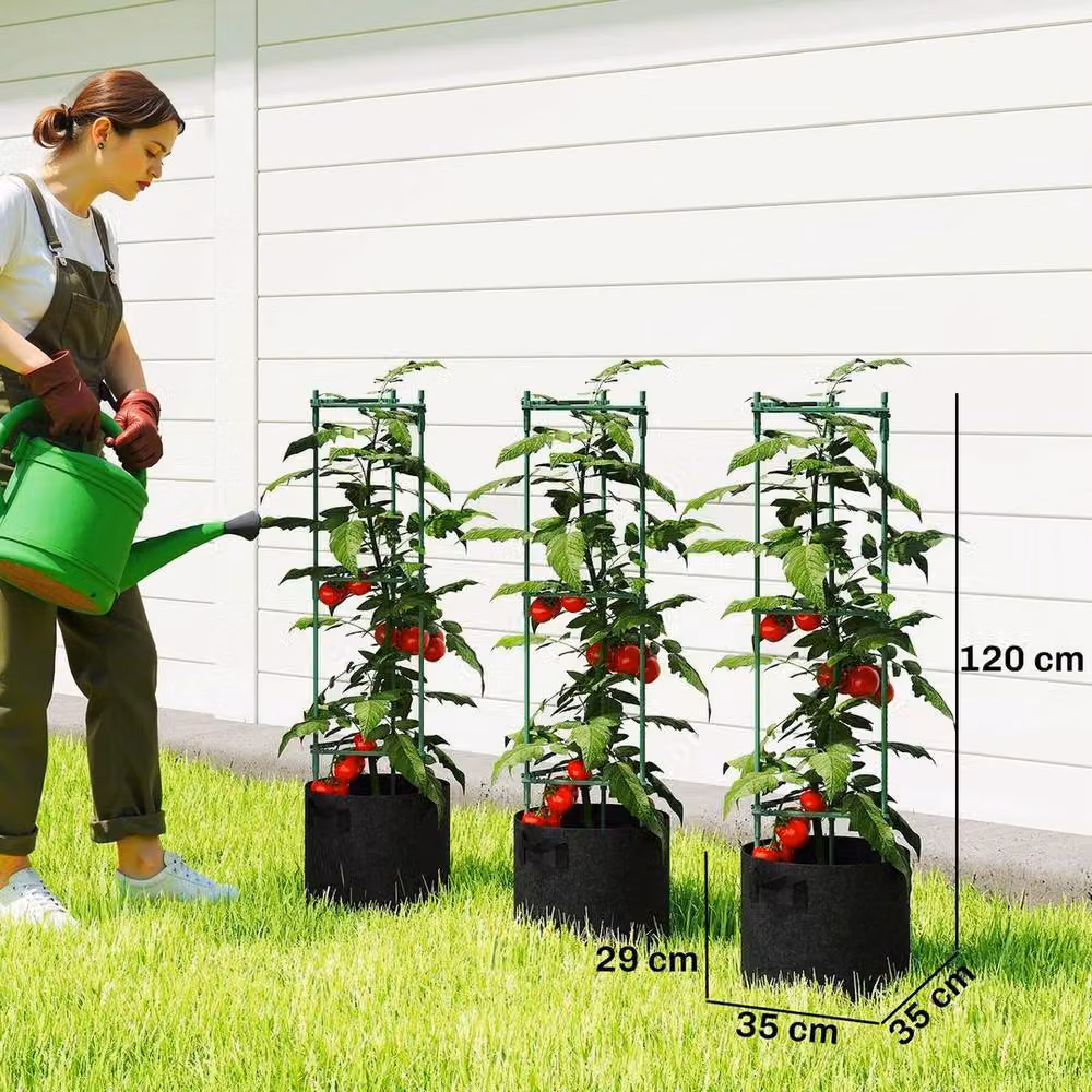 EONLION 3 Pack Black Steel Tomato Cages and Adjustable Support Trellis for Vegetable, Ornamental and Herb Gardens, H: 120 cm, W: 35 cm – 2