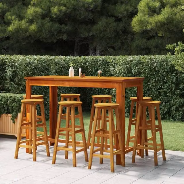Berkfield Home Set of 8 Rustic Brown Solid Acacia Wood Bar Stools