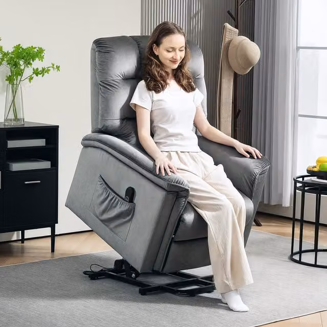HOMCOM Power Lift Recliner Chair for Seniors in Dark Grey Velvet