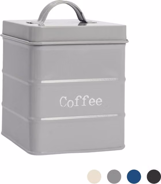 Harbour Housewares Airtight and Leakproof Metal Kitchen Canister in Grey and White