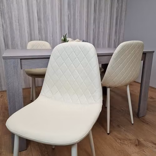 KOSY KOALA Grey Dining Table with 4 Cream Stitched Chairs Set, W/D/H: 140 x 80 x 75 cm – 2