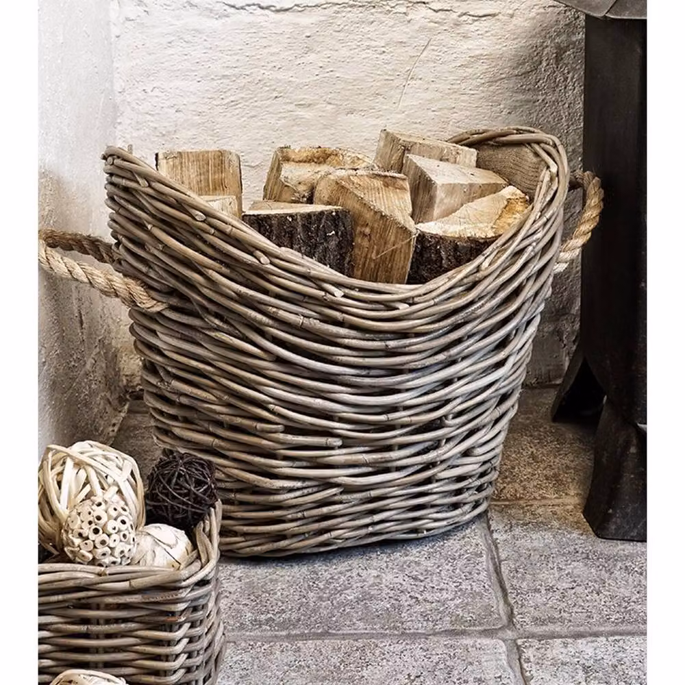 Lemon Pavilion Brown Wicker Oval Log Basket with Handles, W55 x D36 x H39 cm – 3