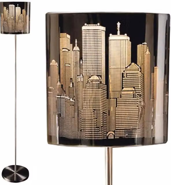 mysmartbuy New York Skyline Design Floor Lamp in Chrome and Stainless Steel, H136 x 20 cm Diameter – 1