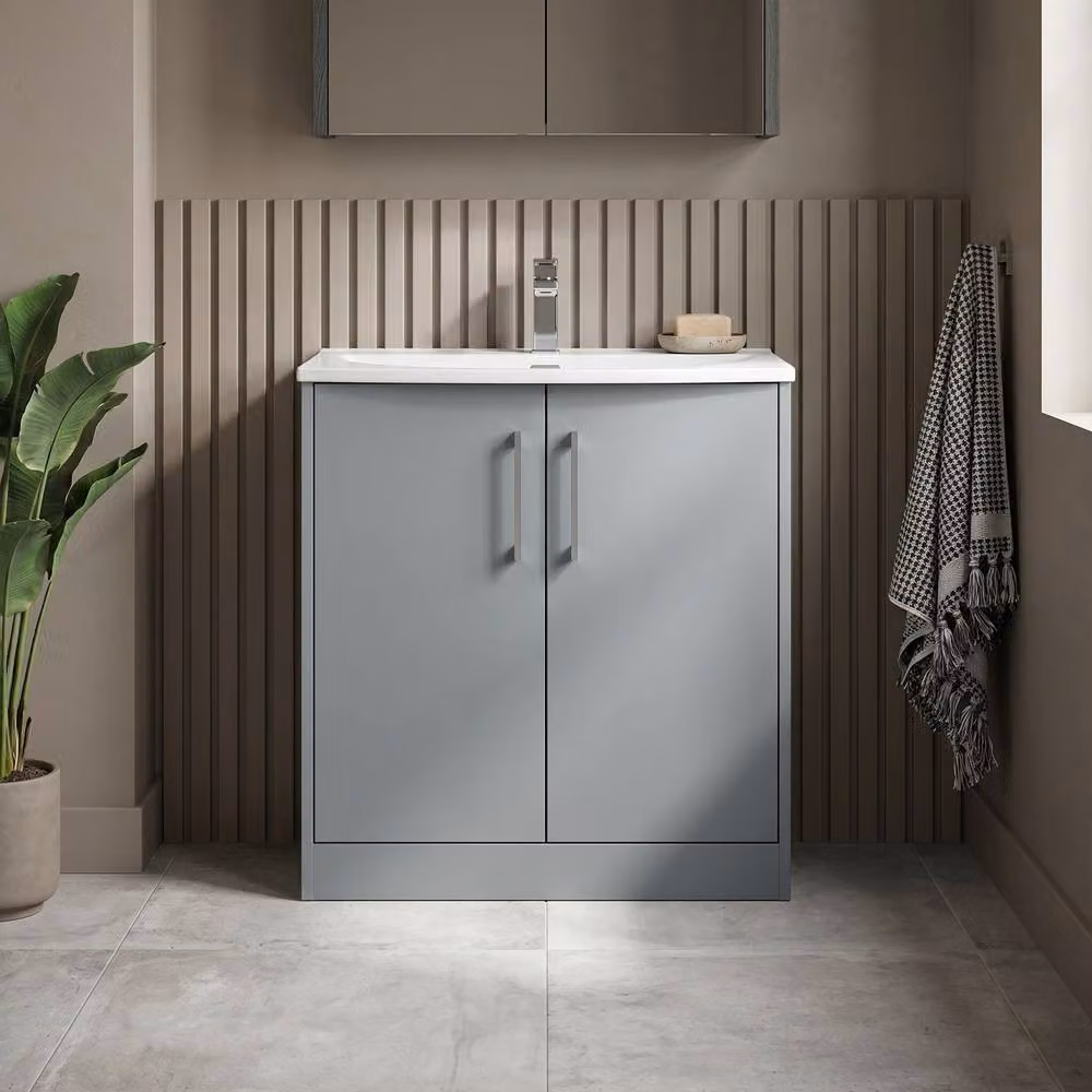 Balterley Winshill 2 Door Bathroom Vanity Unit with Curved Basin, Grey, W: 80 cm – 3