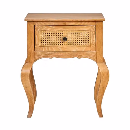Statement Furniture Louis Oak Bedside Table with Rattan Cane Drawer and Aged Brass Handle in Weathered Oak, W: 54 cm, D: 36.5 cm, H: 69 cm – 2