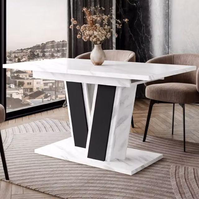 PHD Furniture MUSS Extendable Dining Table in Bianco Marble Effect and Black