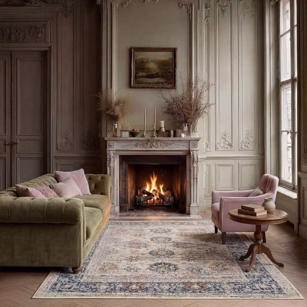 Kukoon Beige Ivory Floral Distressed Machine Washable Living Room Area Rug, W: 160 cm x L: 230 cm – 2