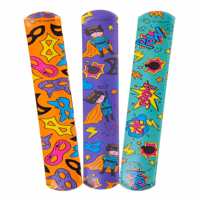 LG-Imports Pack of 12 Superhero Snap Bracelets in White and Multicolour