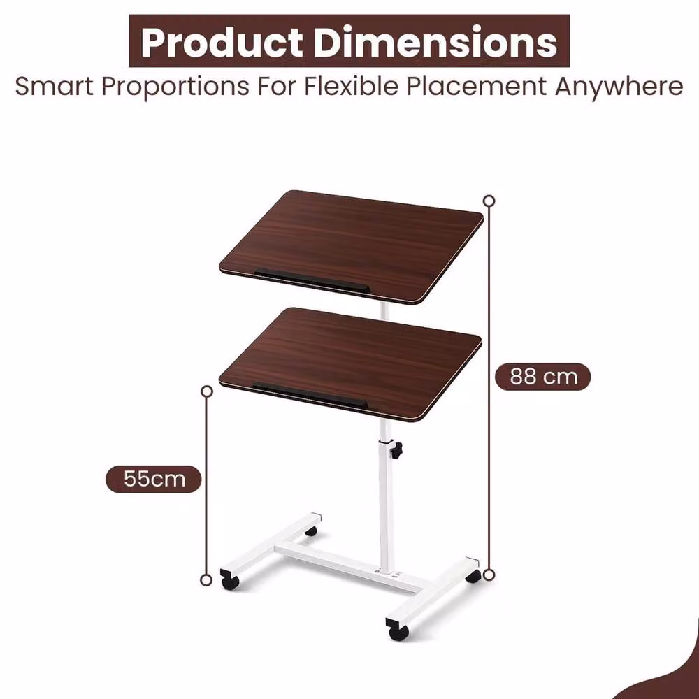 FLAVORA Adjustable Laptop Table Desk with White Frame and Brown MDF Top – 2