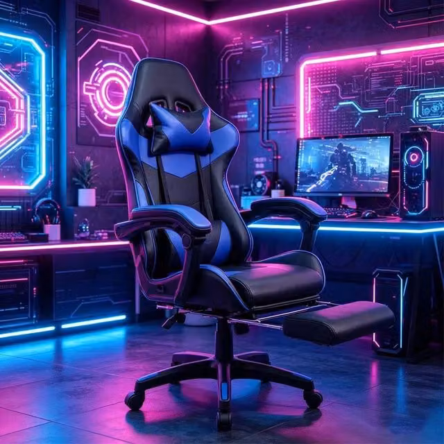 EONLION Swivel Gaming Chair in Black Synthetic Leather with Headrest and Armrests