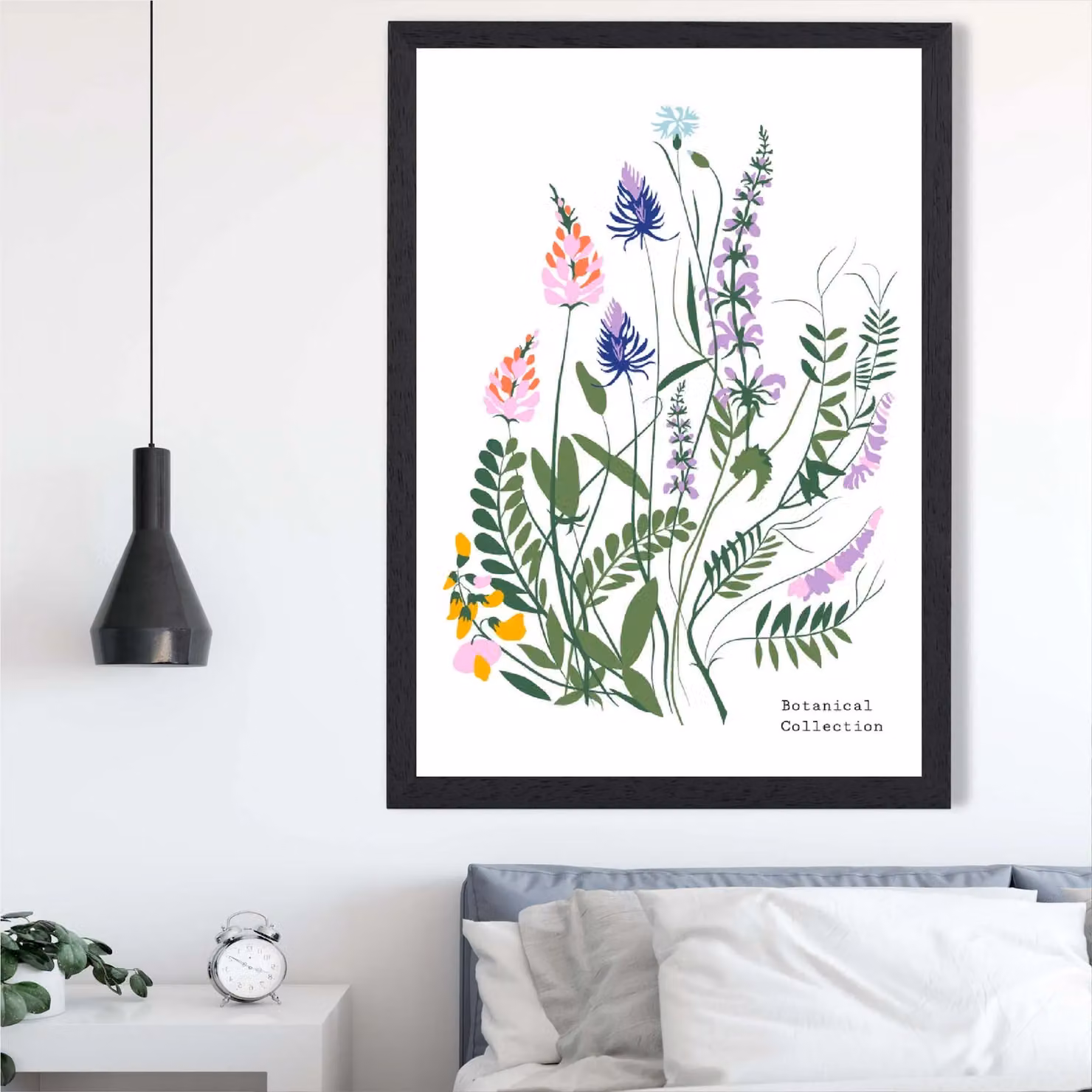 ARTZE Blue and Purple Wild Flowers Flower Market Simplicity Framed Paper Poster with Black Frame – 2