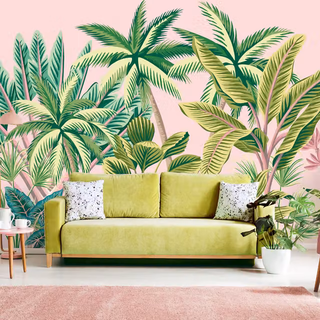 Origin Murals Tropical Palm Trees Pink Summer Floral Boho Wall Mural