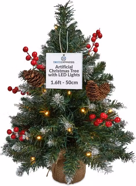 Deco Express Green Christmas Tree with LED Lights, 0.5m – 1