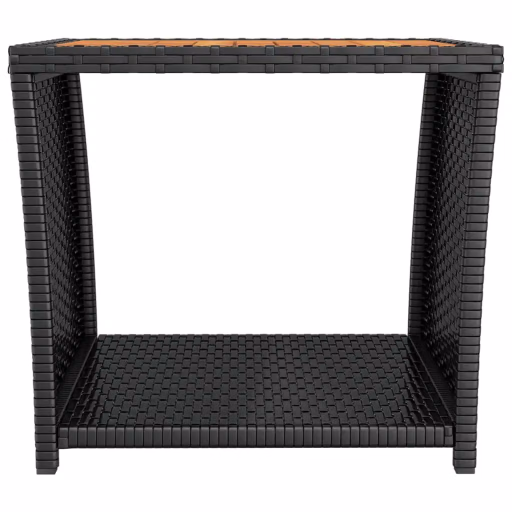 Berkfield Home Tea Table with Black Poly Rattan and Solid Acacia Wood Top – 3