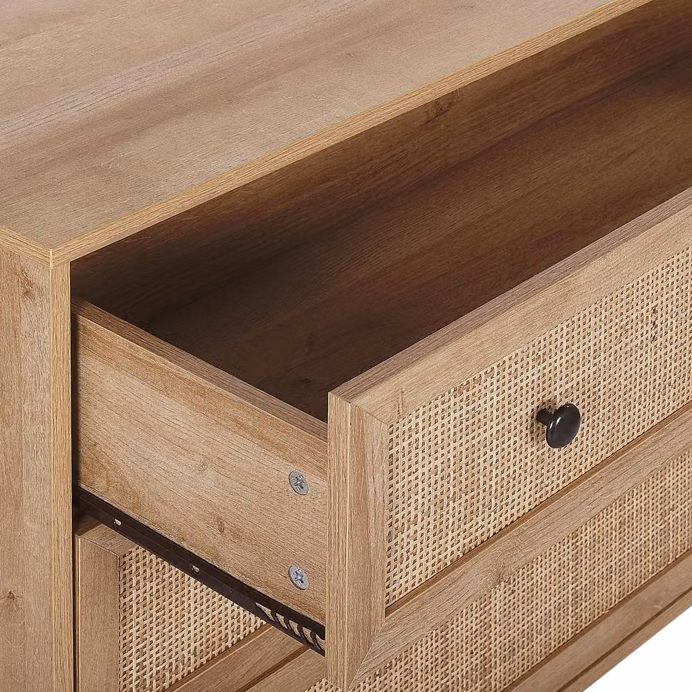Wyld and Coco Ponca 3-Drawer Chest with Rattan Front and Pine Legs, Light Brown, W/D/H: 90 x 79 cm – 4