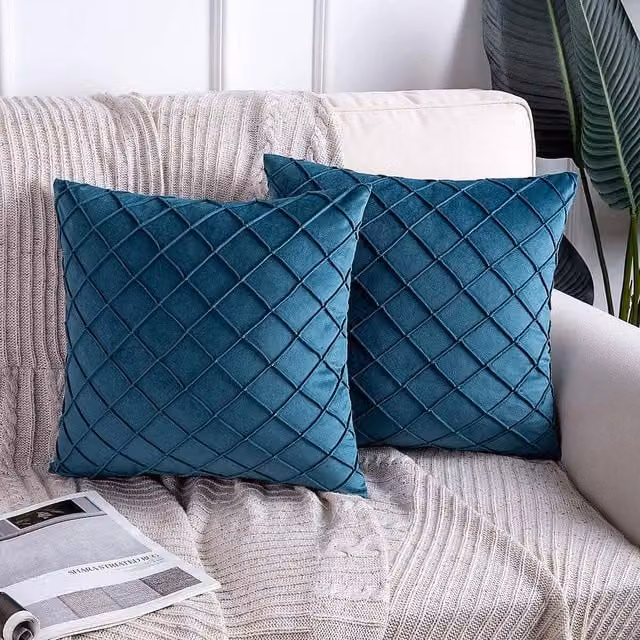 YnysTec Velvet Checked Cushion Cover in Blue, W/D/H: 45 x 45 x 45 cm – 1