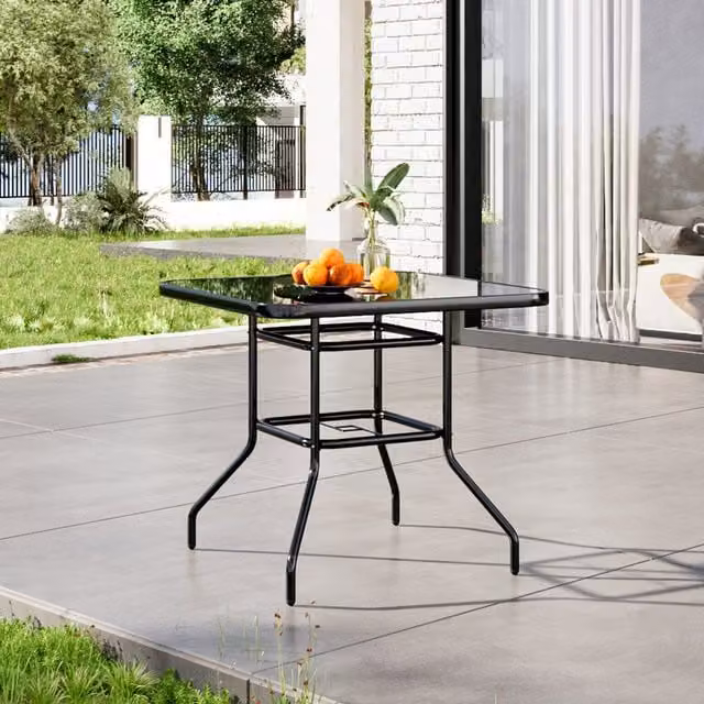 Breeins Modern Black Tempered Glass Garden Table W: 80 cm, D: 72 cm, H: 72 cm