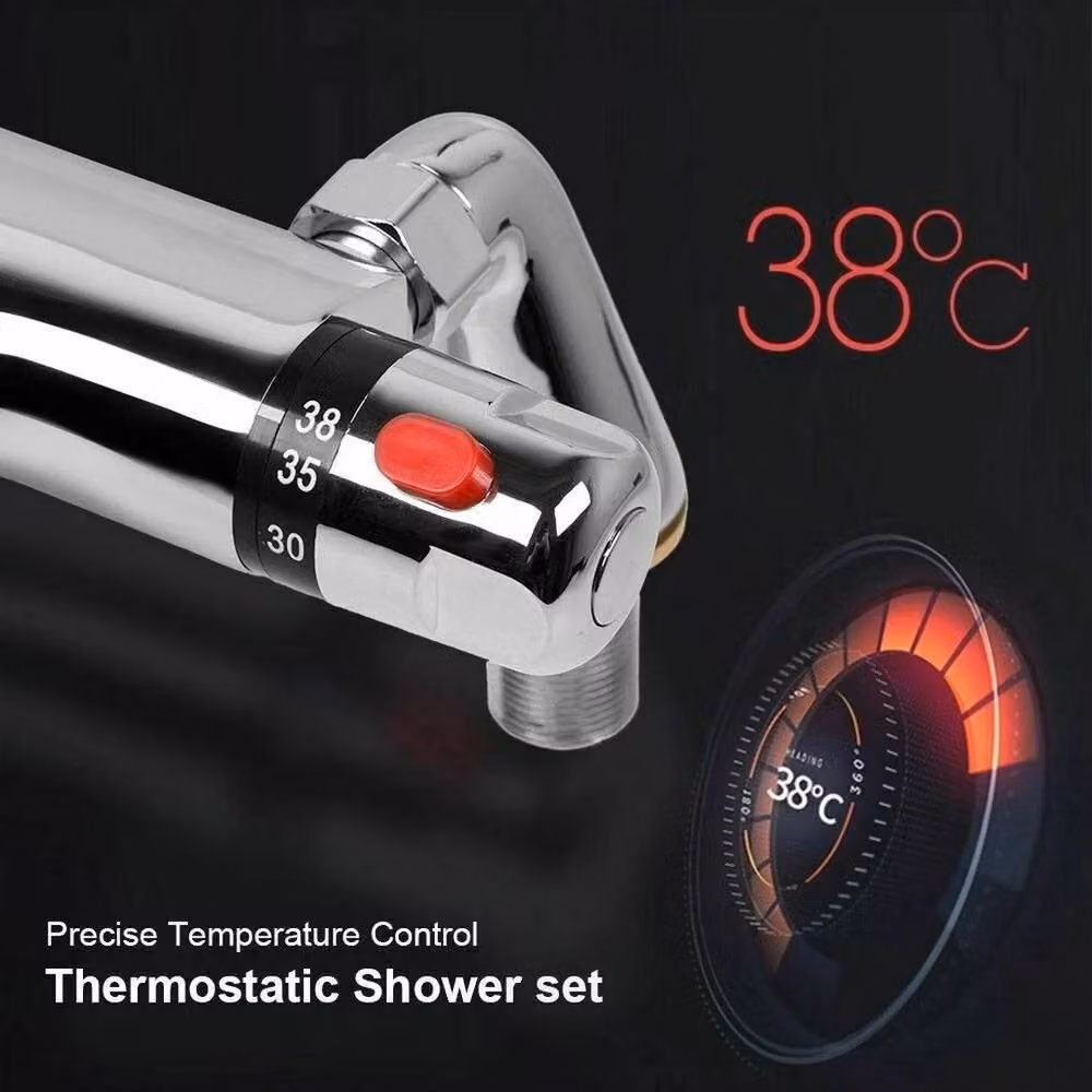 FLAVORA Modern Thermostatic Bath Shower Mixer Tap in Silver Chrome – 5