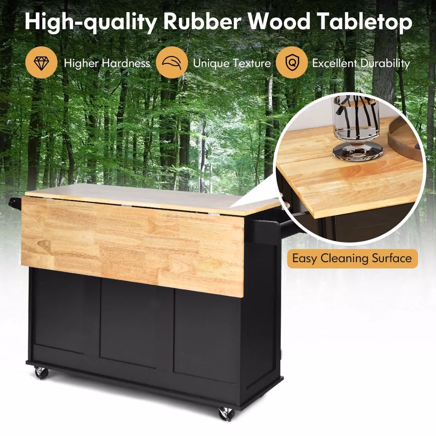 Costway Kitchen Storage Trolley Cart with 3 Drawers and Shelves in Black Matt Wood – 9