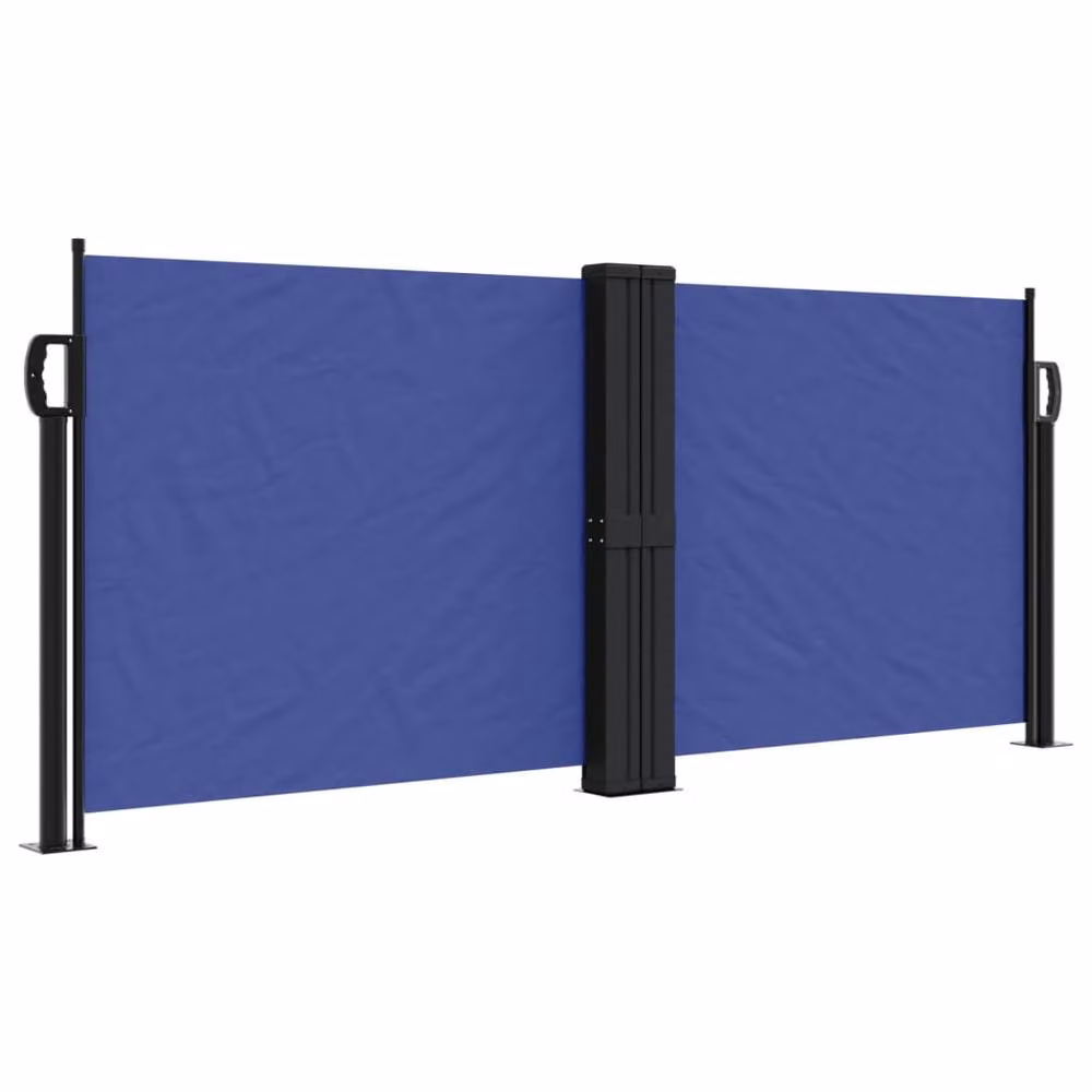 Berkfield Home Blue Retractable Side Awning with Manual Pull Polyester Fabric W/D/H: 100 x 1000 x 100 cm
