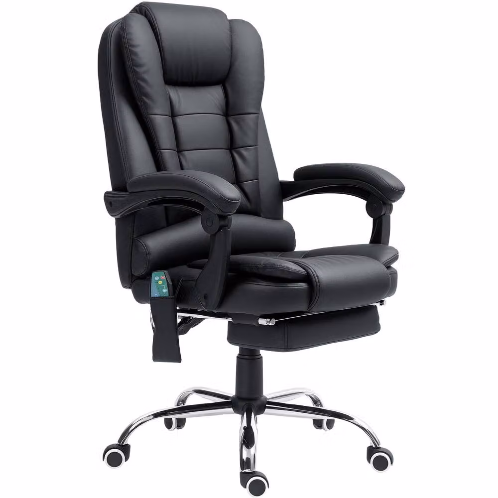 Rolipo Black Synthetic Leather Heated 6-Point Massage Reclining Executive Office Chair with Footrest and Headrest – 2