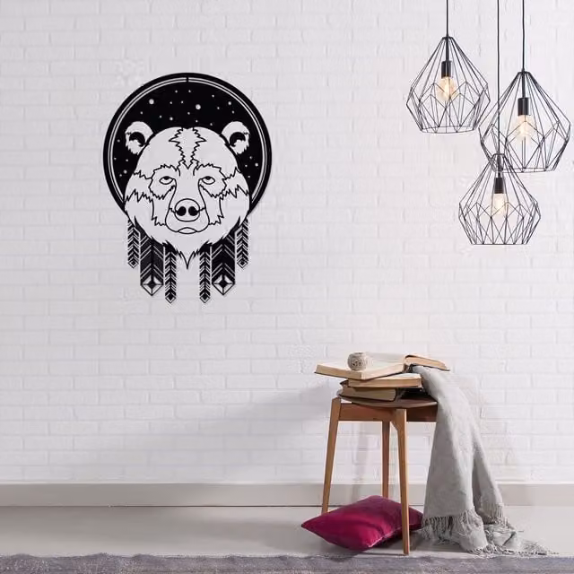 Decortie Modern Bear Metal Wall Art Ornament in Black