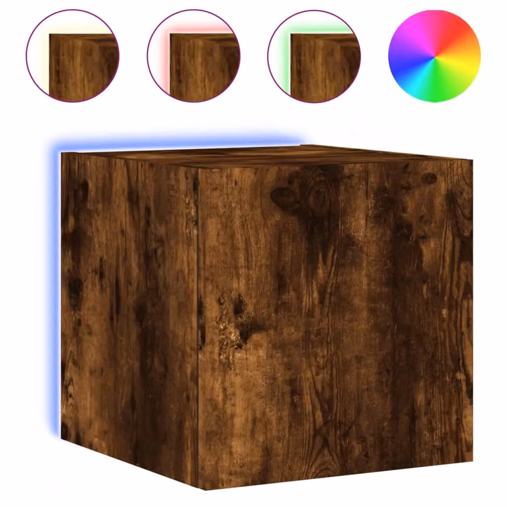Berkfield Home Modern Wall Mounted TV Cabinet with LED Lights in Smoked Oak Brown, W/D/H: 35.0 x 30.5 x 30.5 cm – 2