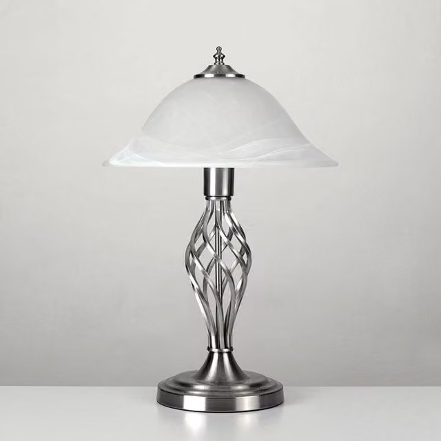 ValueLights Memphis Pair of Silver Metal Table Lamps with White Dome Shades