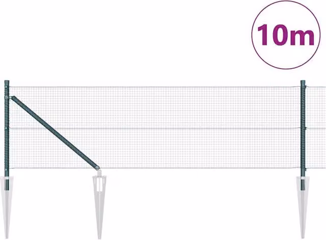 Berkfield Home Green Welded Wire Fence with 7 Spike Posts, Steel, 0.8 x 10 m – 1