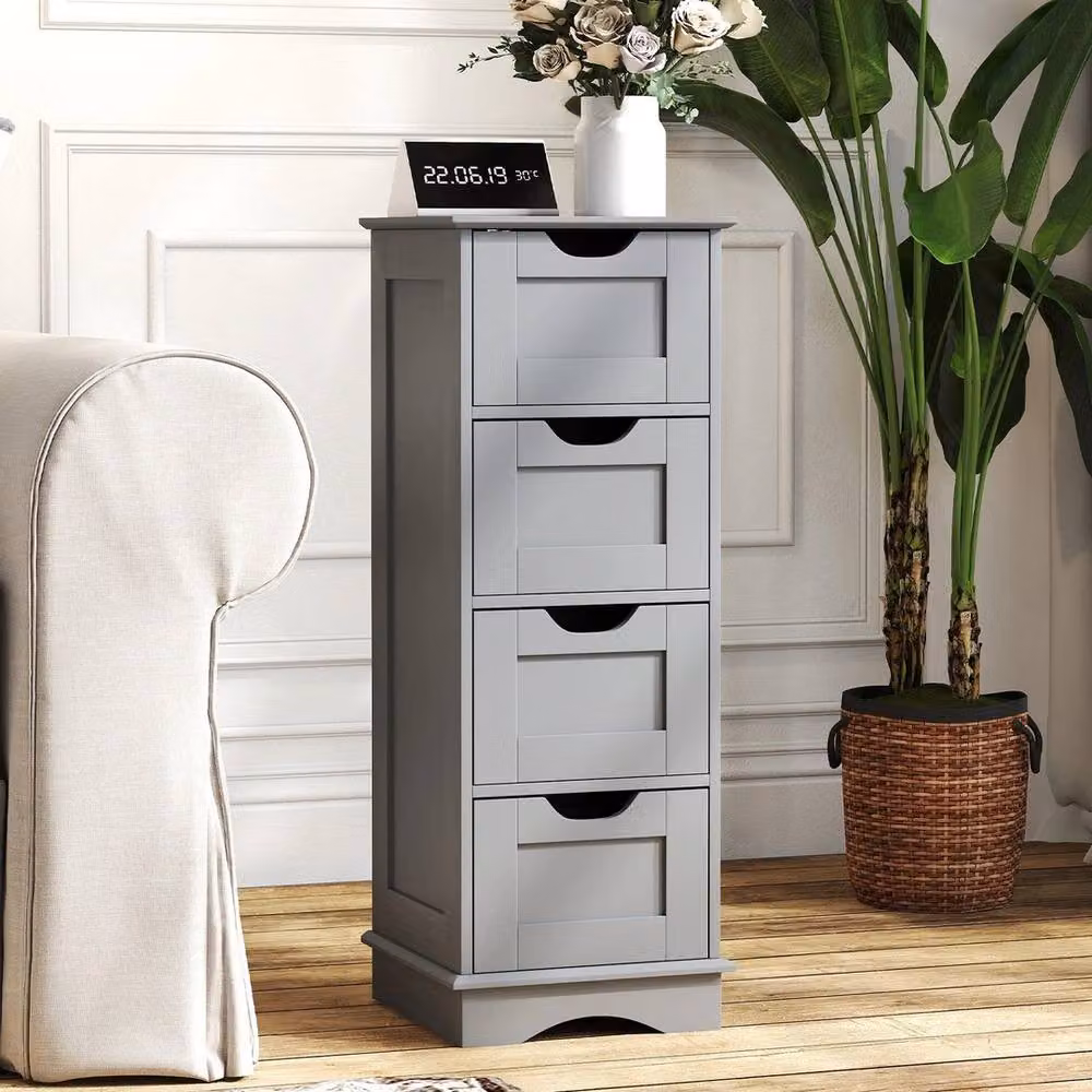 VOGREX Grey Modern Matt Freestanding Narrow Bathroom Storage Cabinet – 5
