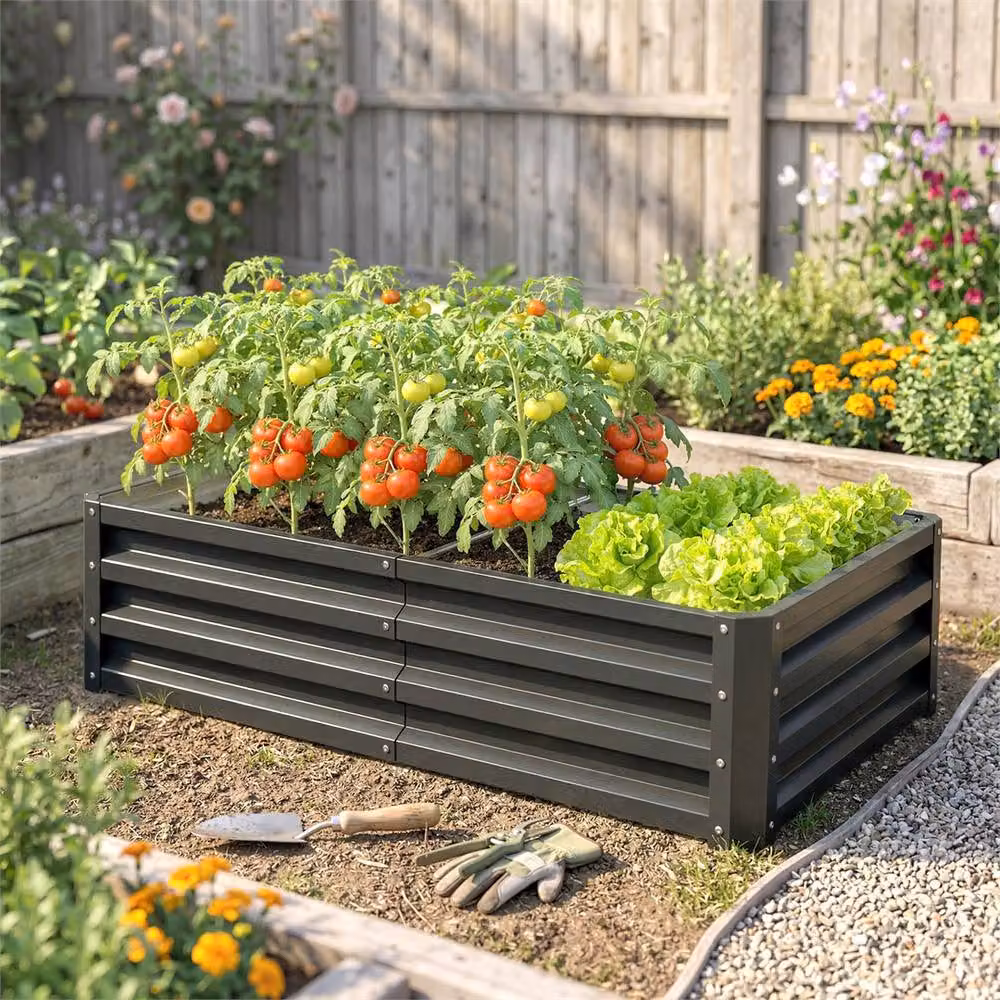 Nordara Grey Steel Raised Garden Bed Planter Box for Vegetables and Flowers W/D/H: 60.0 x 60.0 x 30.5 cm – 3