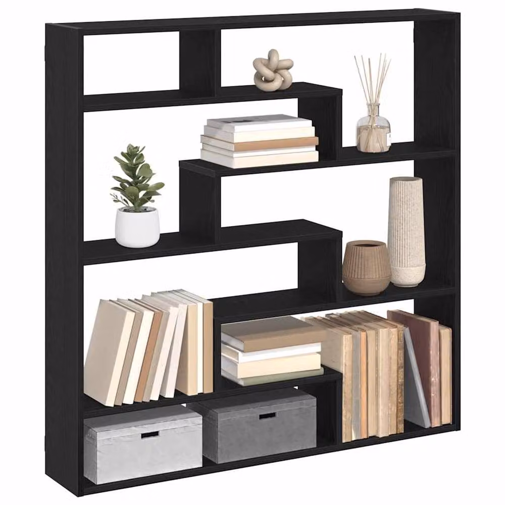 Berkfield Home Wall Mounted 7 Compartment Cube Shelf in Black Matt MDF – 2