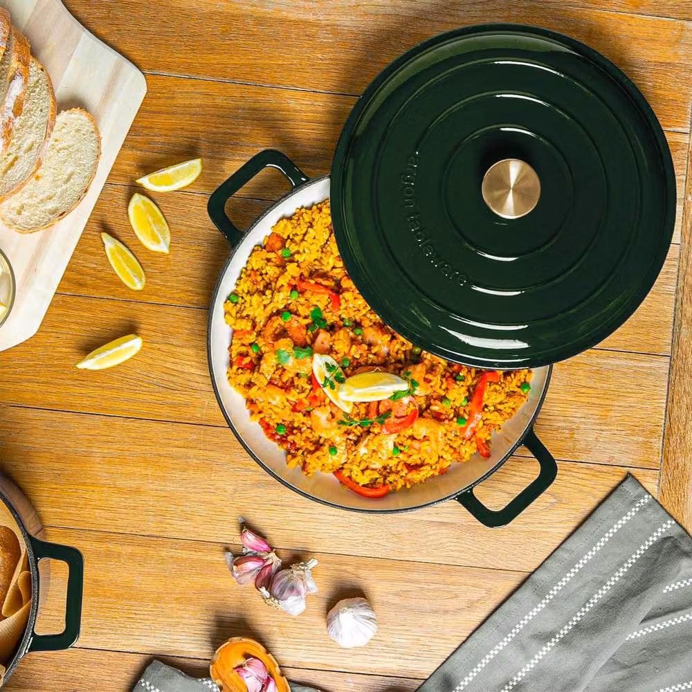 Argon Tableware 2x Shallow Cast Iron Casserole Dishes with Self-Basting Lid, 2.3L, Green – 5