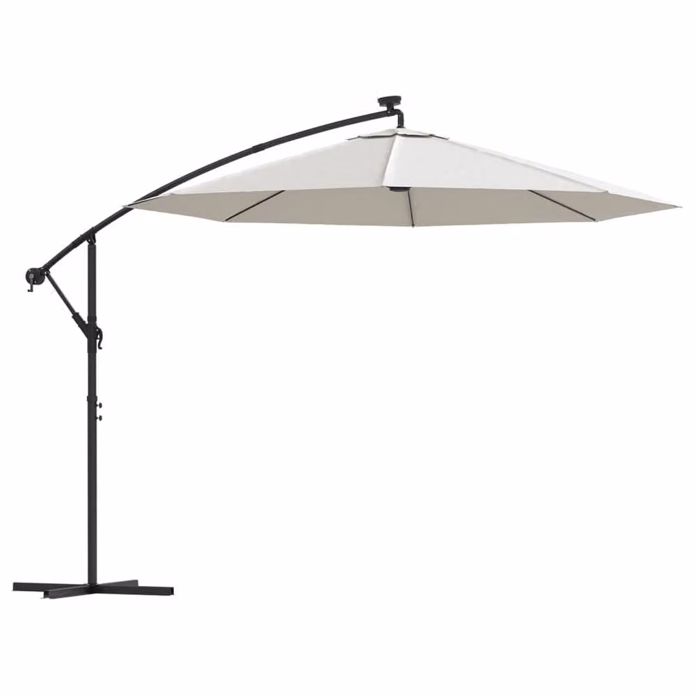 Berkfield Home Cantilever Hanging Parasol with LED Lighting, Sand and Beige Polyester with Metal Pole, Diameter: 300 cm – 2