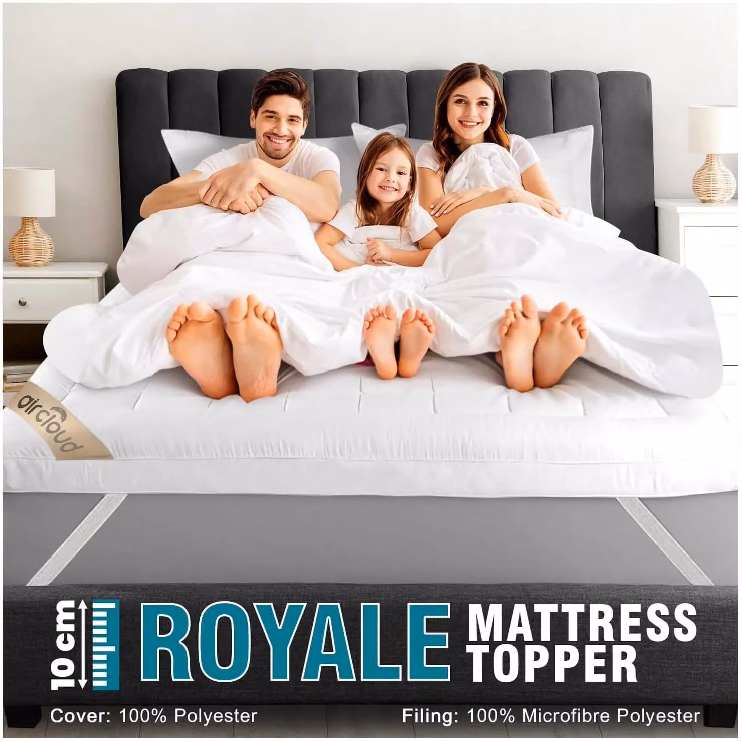 Gaveno Cavailia King Size Mattress Topper in White, 10 cm Depth, Breathable and Cooling – 3