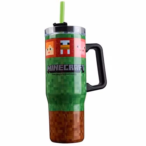 Minecraft Insulated Travel Mug with Straw and Handle, 940ml, Multicolour