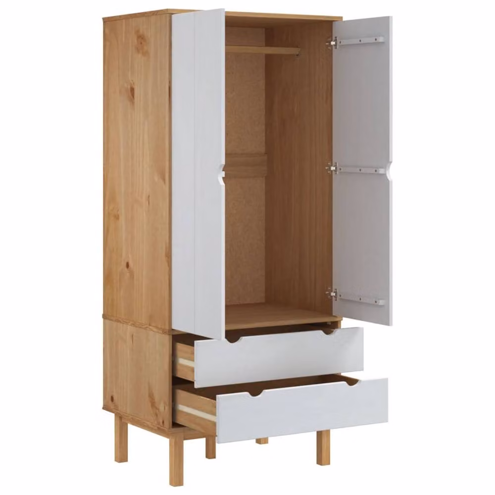 Berkfield Home OTTA Wardrobe in Brown and White Solid Pine Wood, W/D/H: 76.5 x 53 x 172 cm – 2