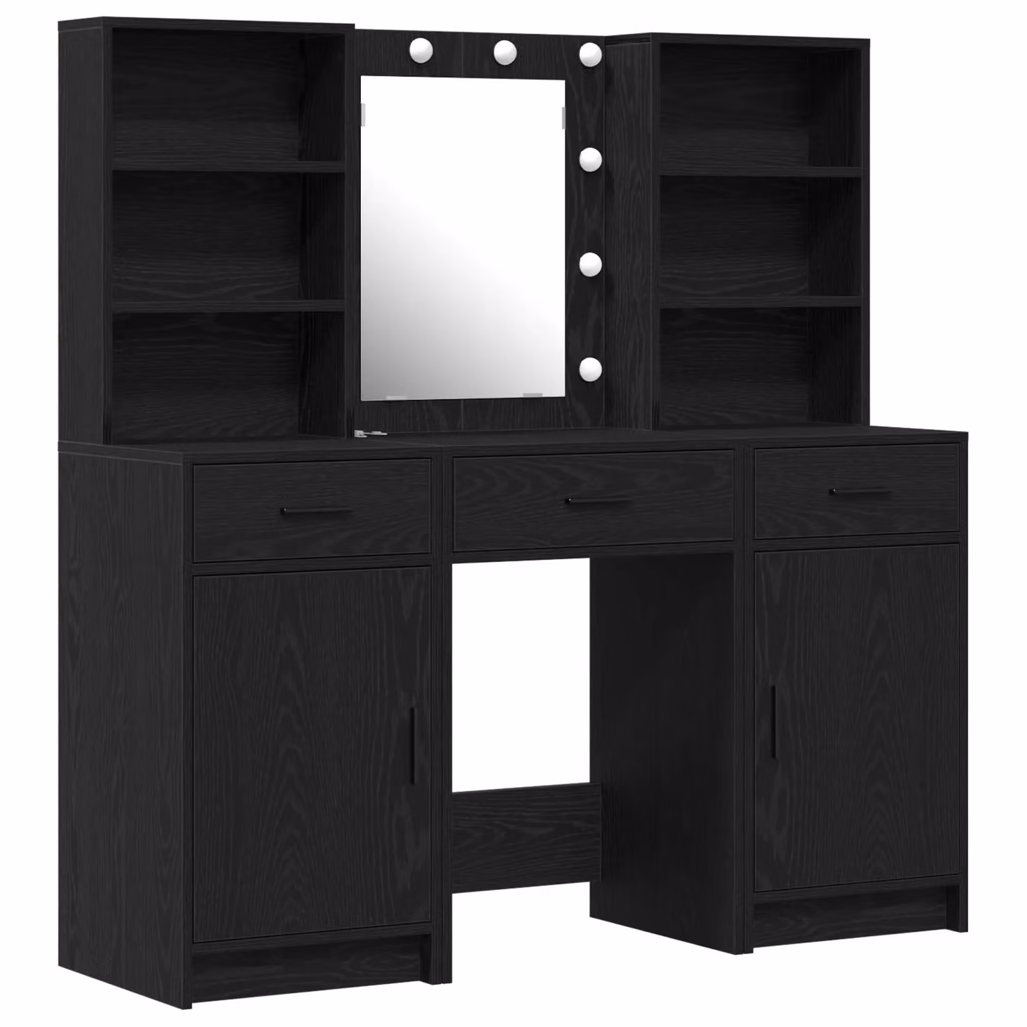 Berkfield Home Hollywood LED 3 Piece Dressing Table Set in Black Matt MDF – 2