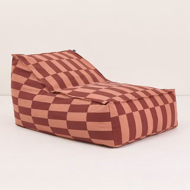 Nobodinoz Vibes Long Beanbag in Red Geometric Pattern with Removable Fabric Cover – 1