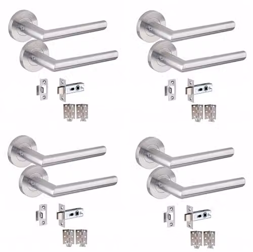 Golden Grace Mitred Lever Door Handles on Round Rose in Brushed Silver Finish