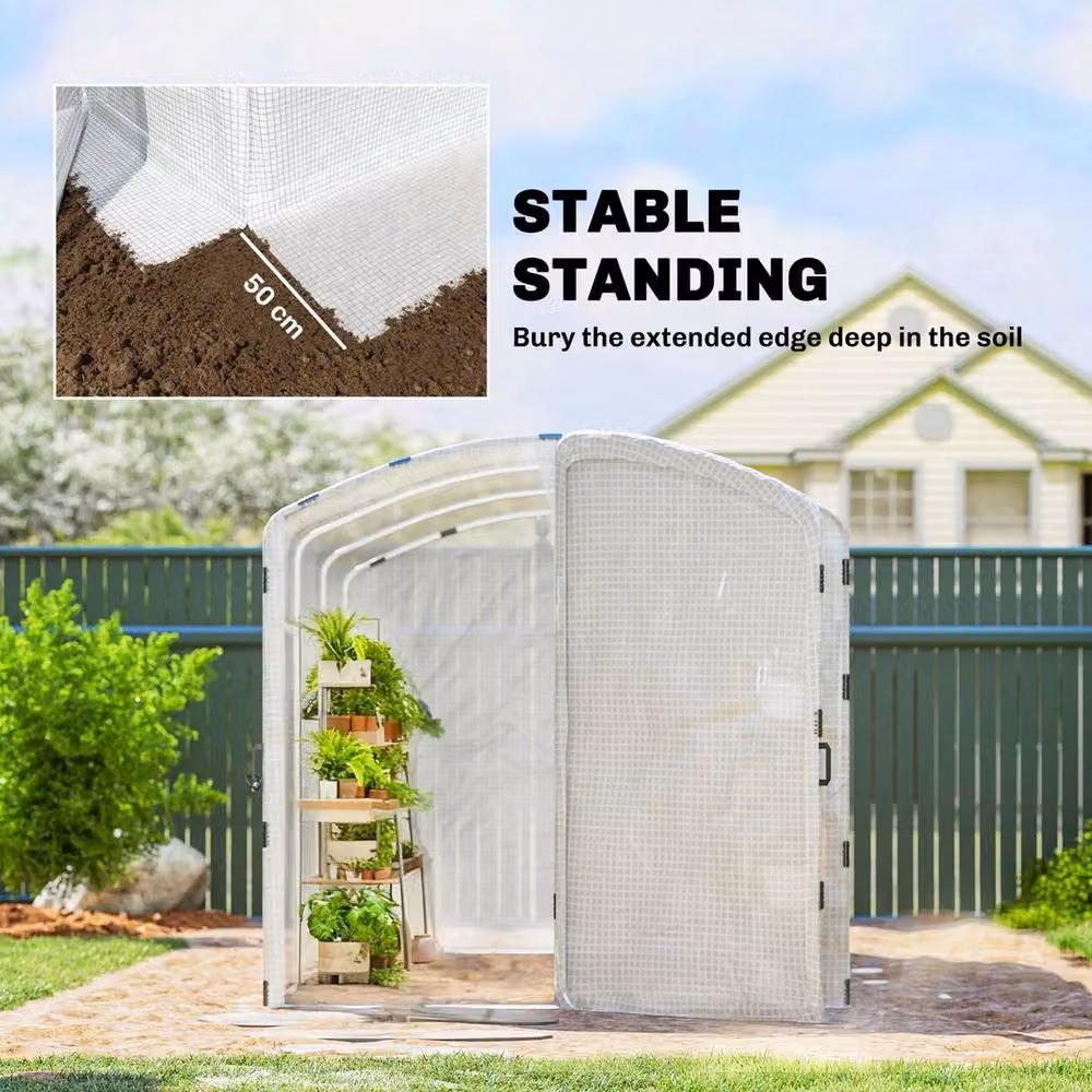 NESTLUNE White Polytunnel Greenhouse with Hinged Door, W: 300 cm, D: 200 cm, H: 100 cm – 2