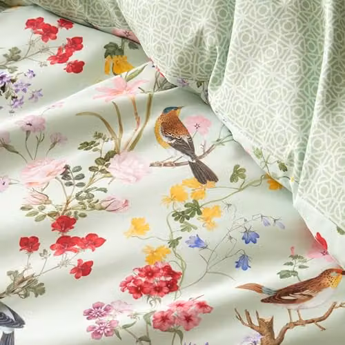 Catherine Lansfield RHS x Birds In Bloom Super King Reversible Microfibre Duvet Cover Set with Pillowcases, Green, Duvet Cover: 200 x 200 cm, Pillowcases: 50 x 75 cm – 2