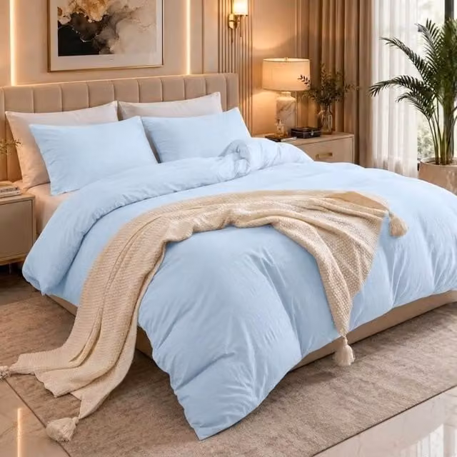 Pamposh 2 Pack Reversible Microfibre Duvet Cover and Pillowcase Set in Baby Blue, Super King – 1