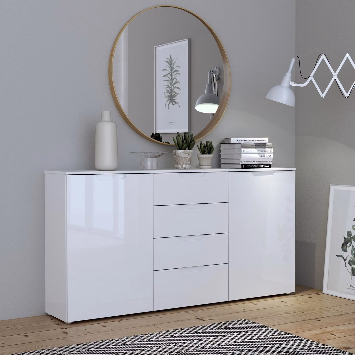 Furniture To Go Sienna Glossy White Modern Chest of 4 Drawers and 2 Doors – 2