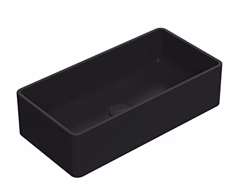 nuie NBV480 Luxe Rectangular Ceramic Countertop Vessel Basin Sink, Matt Black, W: 46.5 cm, D: 12.0 cm, H: 23.5 cm – 1
