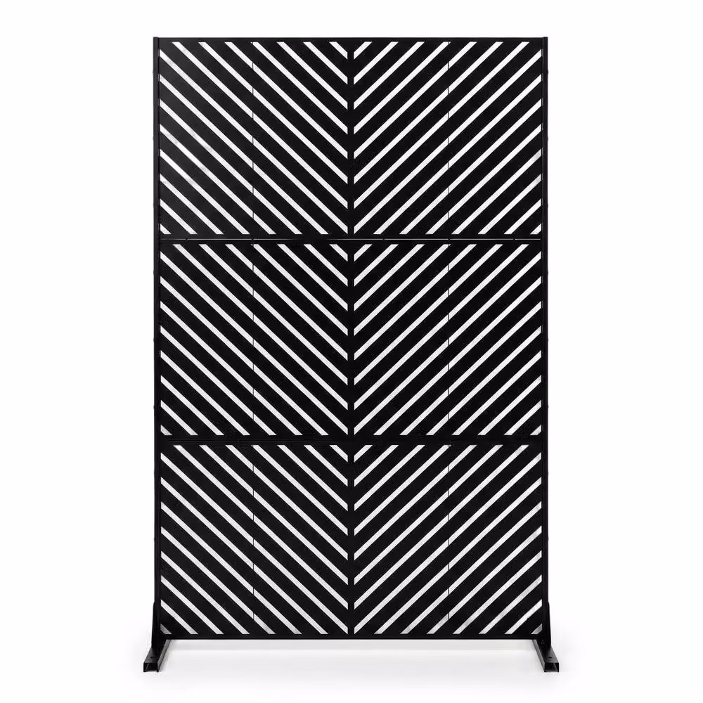 Costway Black Metal Privacy Screen Decorative Louvered Wall Divider, W/D/H: 120 x 40 x 183 cm – 4