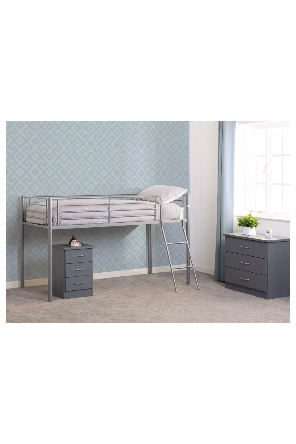 Seconique Kora Mid Height Single Metal Mid Sleeper Bed Frame in Silver, W/D/H: 190 x 90 x 130 cm – 4