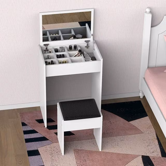 HOMCOM Modern Padded Stool and Dressing Table Set in White